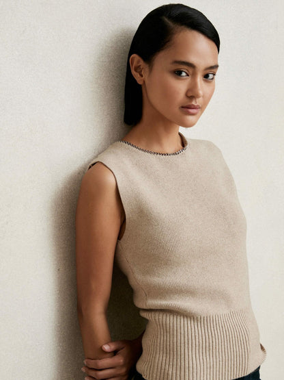 Wool-Blend Necklace-Trim Knitted Vest Neutral | Women