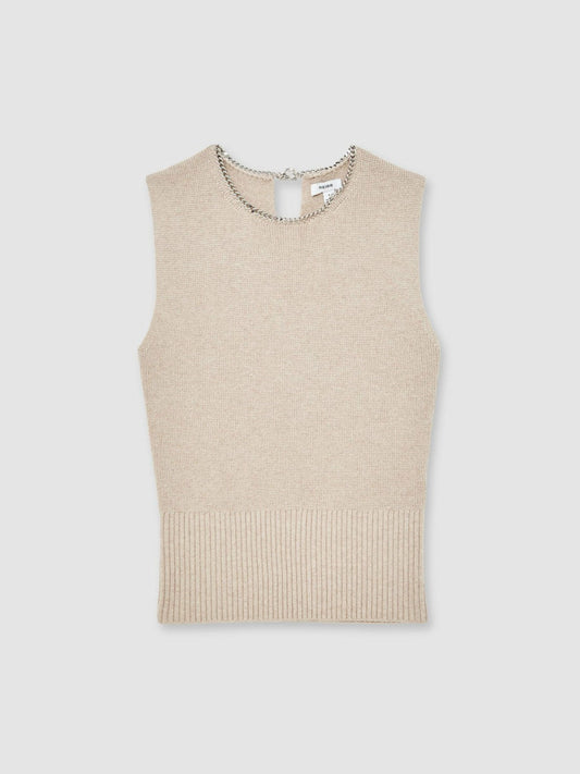 Wool-Blend Necklace-Trim Knitted Vest Neutral | Women