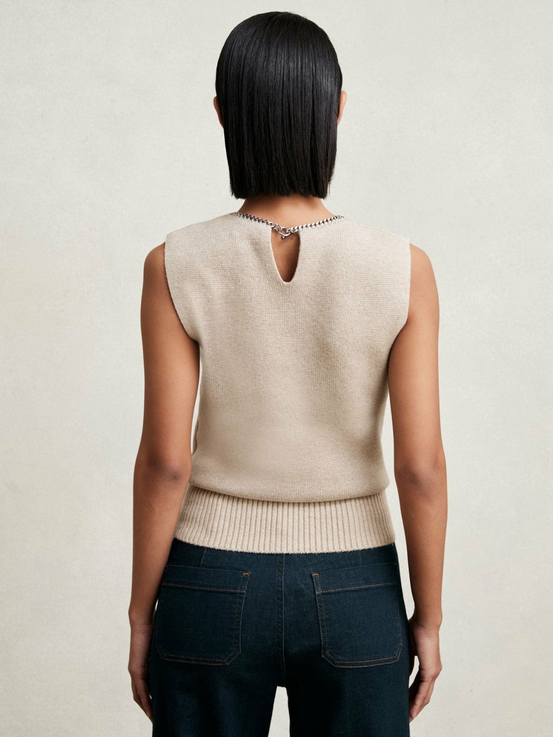 Wool-Blend Necklace-Trim Knitted Vest Neutral | Women