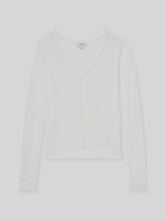 Sheer-Detail V-Neck Top White | Women