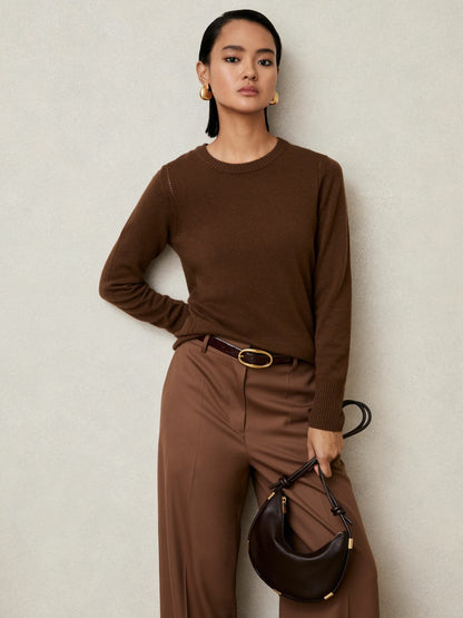 Wool-Blend Open-Stitch Jumper with Cashmere Toffee Brown | Women