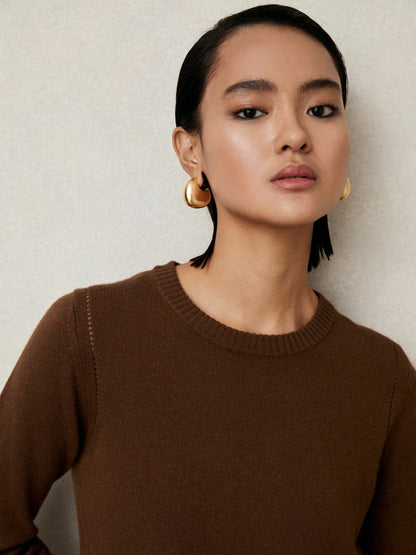 Wool-Blend Open-Stitch Jumper with Cashmere Toffee Brown | Women
