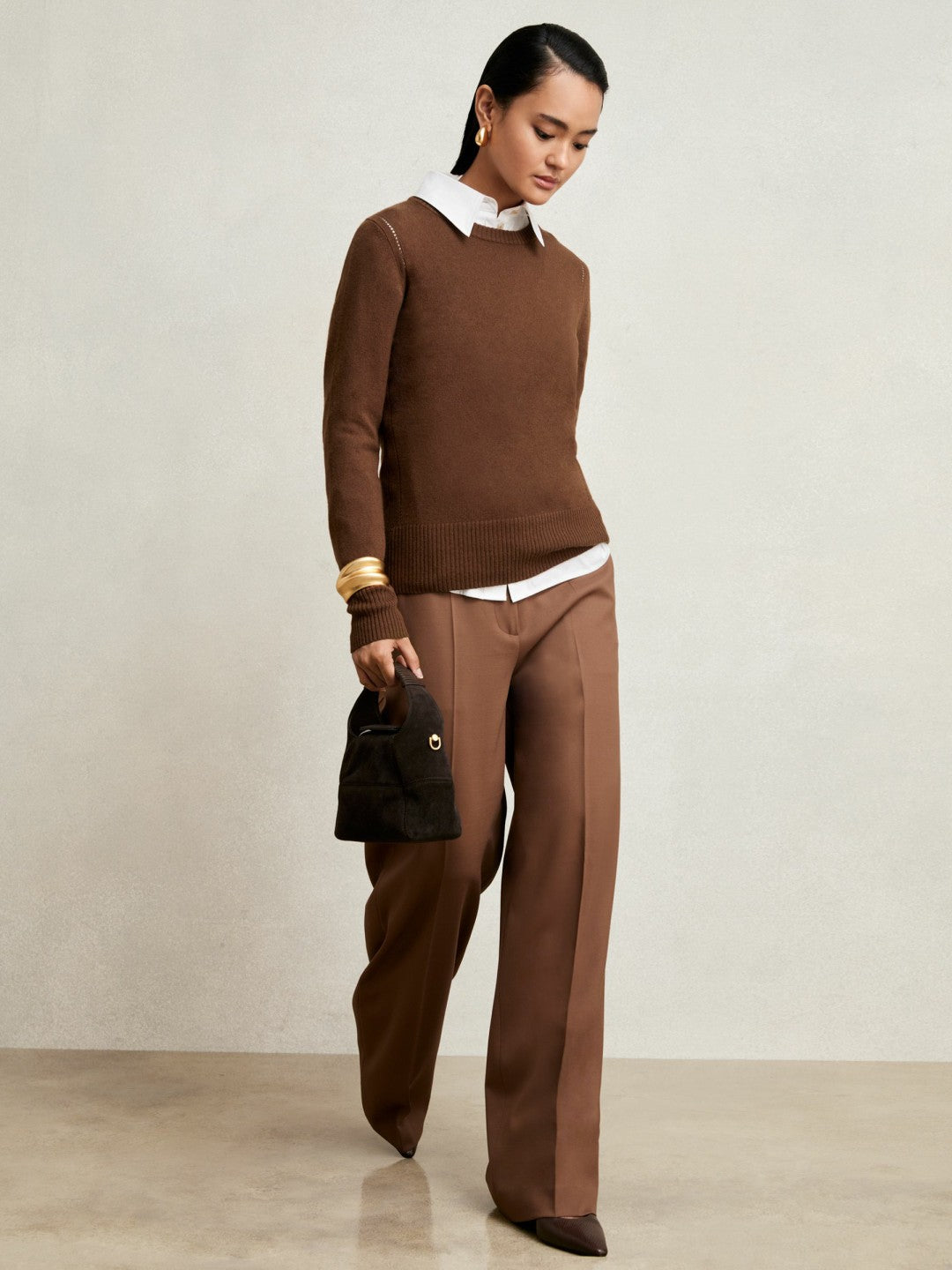 Wool-Blend Open-Stitch Jumper with Cashmere Toffee Brown | Women