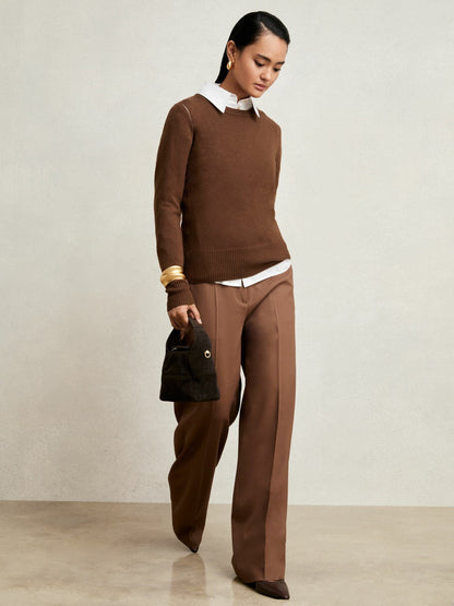 Wool-Blend Open-Stitch Jumper with Cashmere Toffee Brown | Women