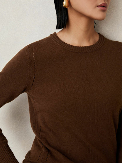 Wool-Blend Open-Stitch Jumper with Cashmere Toffee Brown | Women