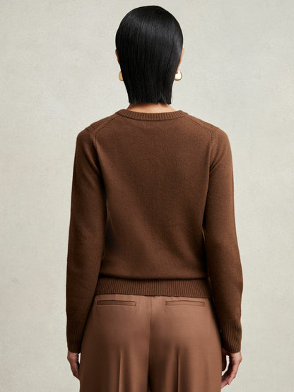 Wool-Blend Open-Stitch Jumper with Cashmere Toffee Brown | Women