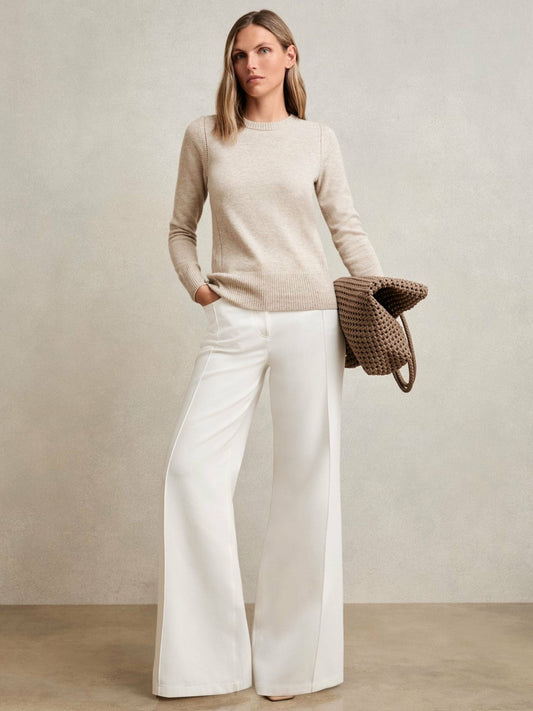 Wool-Blend Open-Stitch Jumper with Cashmere Oatmeal Neutral | Women