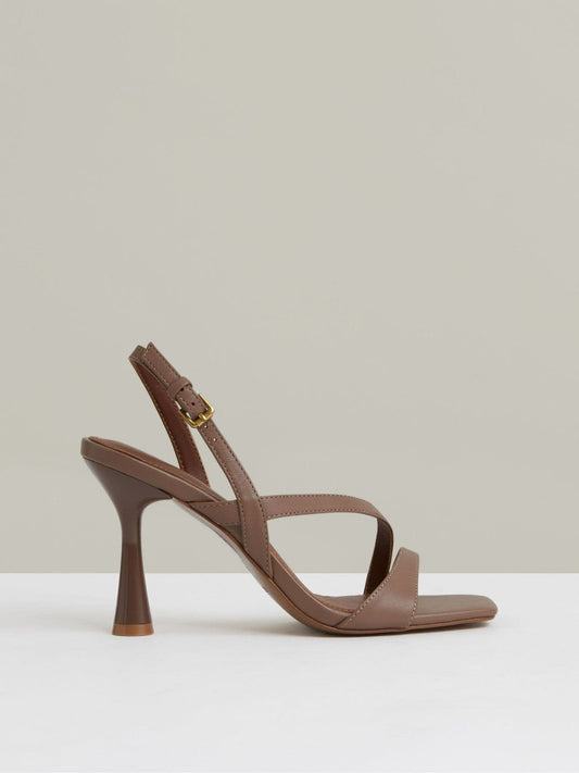 Leather Cross-Strap Heeled Sandals Neutral | Women