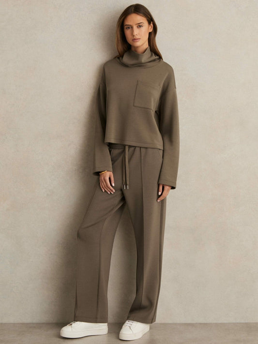 Petite Modal-Blend Interlock Wide-Leg Joggers Khaki Green | Women