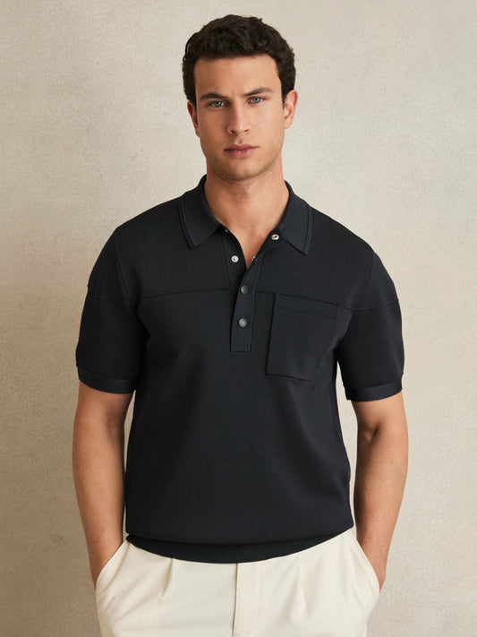 Press-Stud Seam-Detail Polo Shirt Navy | Men