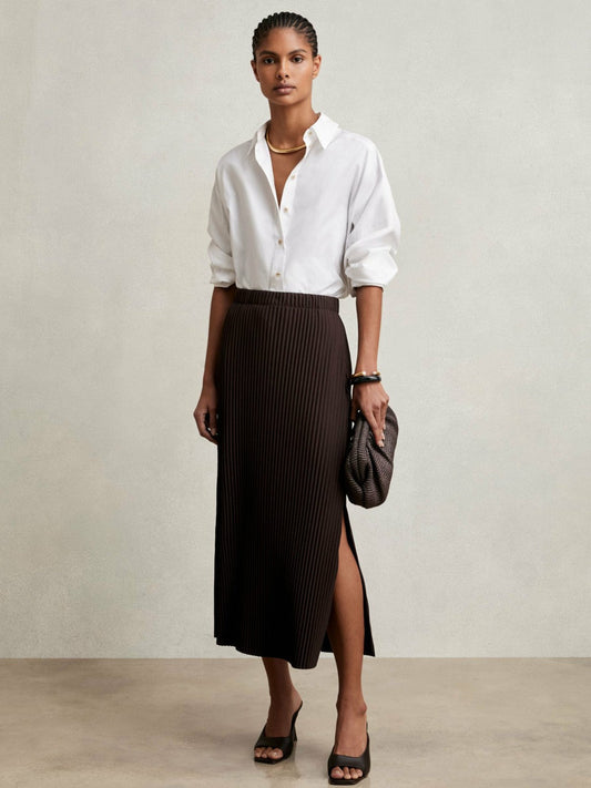 Pleated Jersey Midi Skirt Burgundy | Women