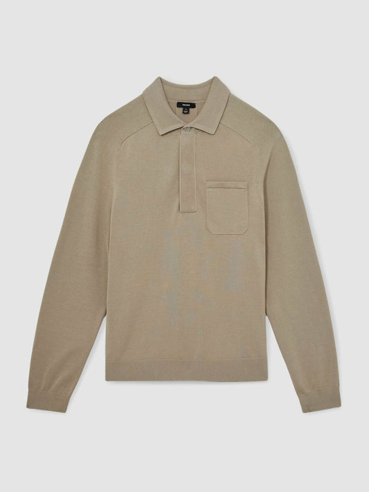 Cotton Concealed Placket Polo Shirt Light Sage Green | Men