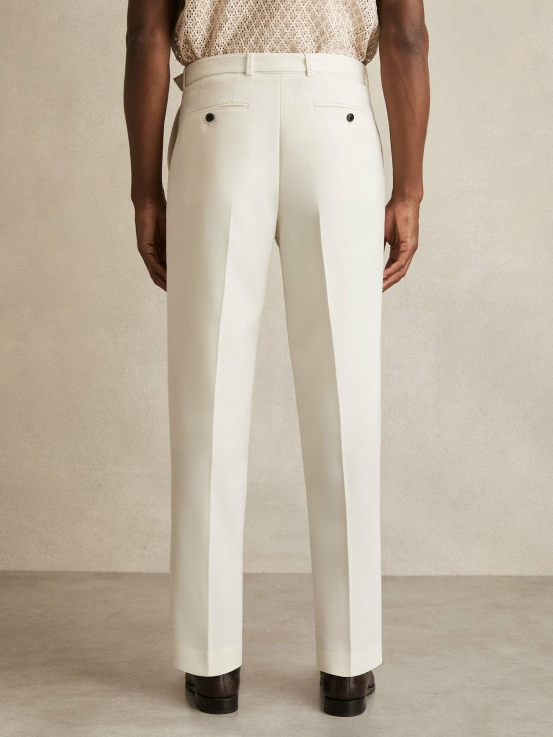 Wool-Blend Belted Pleated Trousers Regular-Fit White | Men