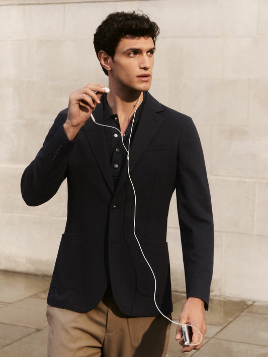 Slim-Fit Single-Breasted Jersey Suit Blazer Navy | Men