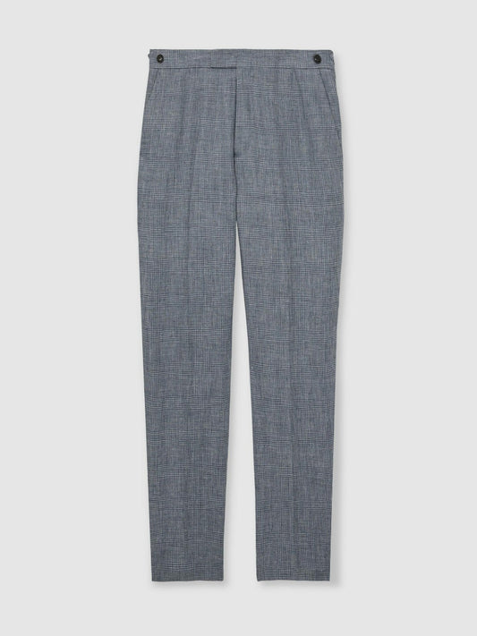 Slim Fit Linen Check Suit Trousers Soft Blue | Men