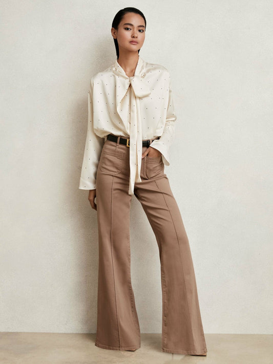 Satin Polka Dot Tie Neck Blouse Ivory | Women