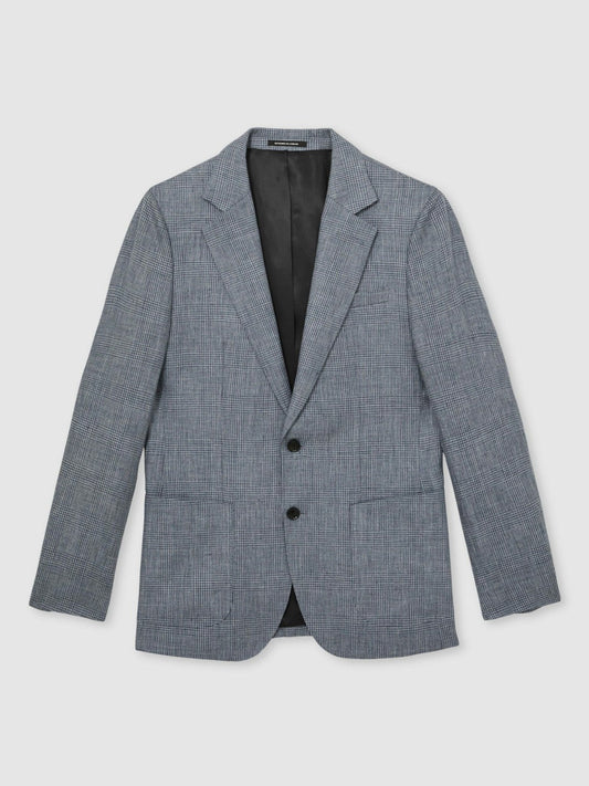 Slim Fit Single Breasted Linen Check Suit Blazer Soft Blue | Men