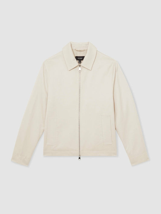 Lyocell-Cotton Zip-Through Twill Jacket Ecru | Men