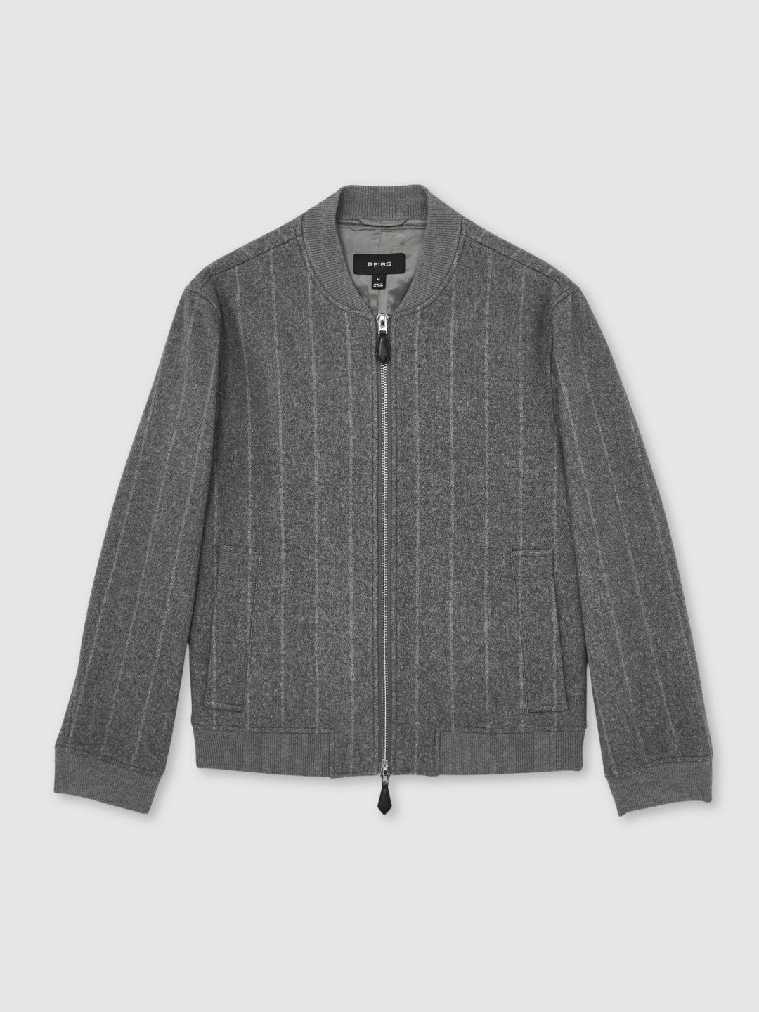 Wool-Blend Chalk-Stripe Bomber Jacket Grey | Men