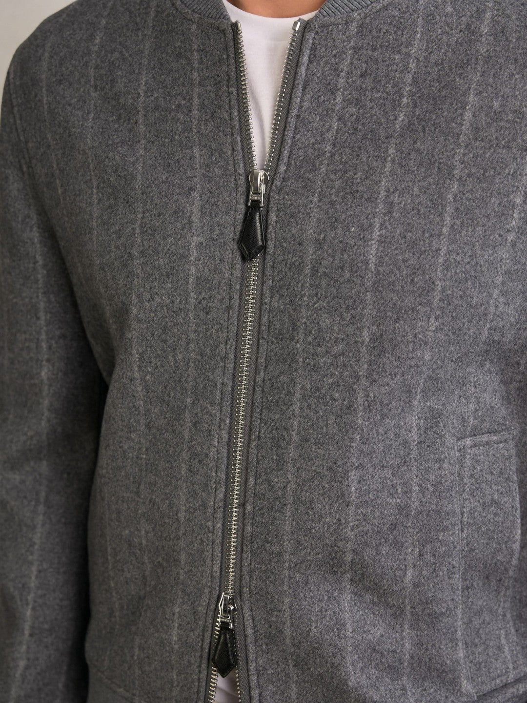 Wool-Blend Chalk-Stripe Bomber Jacket Grey | Men
