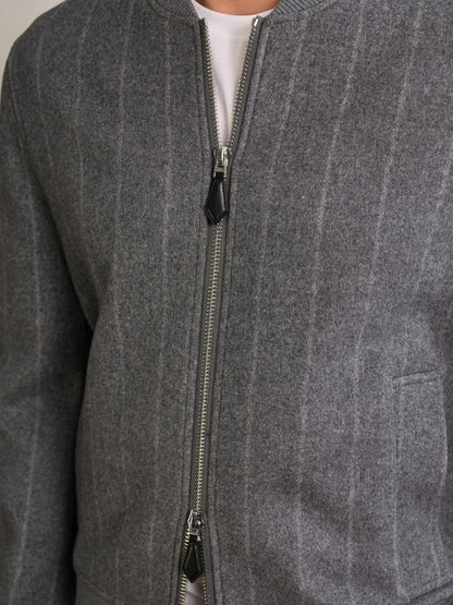 Wool-Blend Chalk-Stripe Bomber Jacket Grey | Men