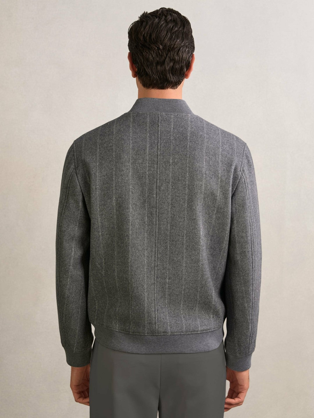 Wool-Blend Chalk-Stripe Bomber Jacket Grey | Men