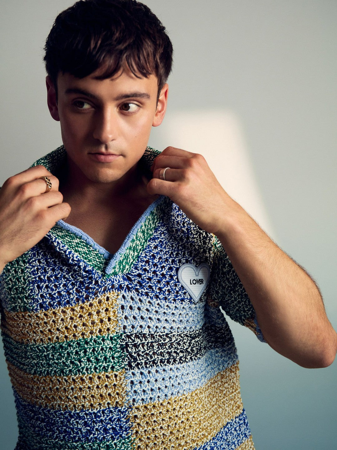 | Tom Daley Crochet Polo Shirt Yellow/Green/Blue Multi | Men