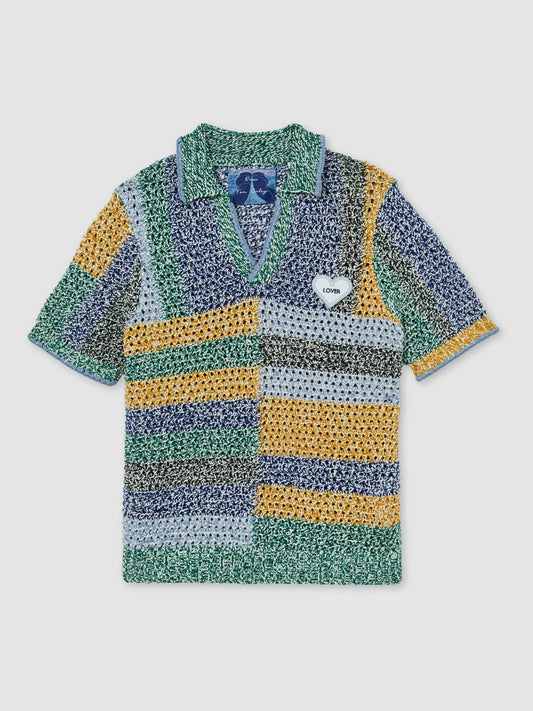 | Tom Daley Crochet Polo Shirt Yellow/Green/Blue Multi | Men