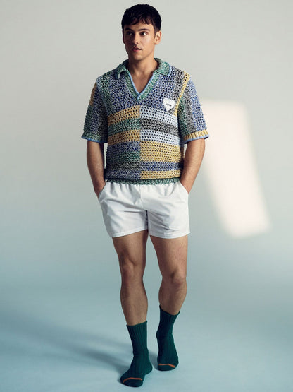 | Tom Daley Crochet Polo Shirt Yellow/Green/Blue Multi | Men
