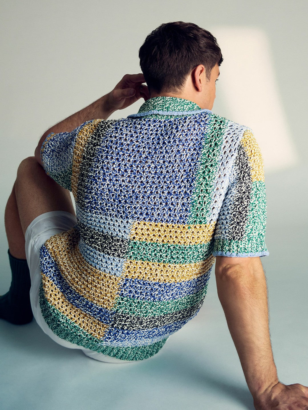 | Tom Daley Crochet Polo Shirt Yellow/Green/Blue Multi | Men