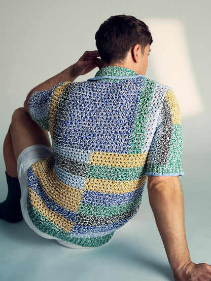 | Tom Daley Crochet Polo Shirt Yellow/Green/Blue Multi | Men