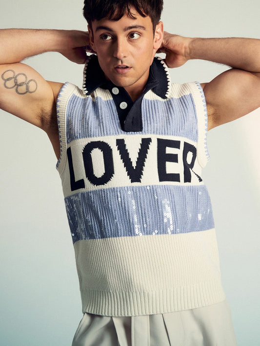 | Tom Daley Stripe Polo Vest Soft Blue | Men