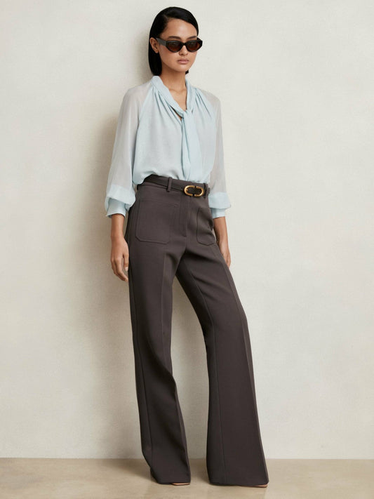 Twill Patch-Pocket Flared Trousers Mauve Neutral | Women