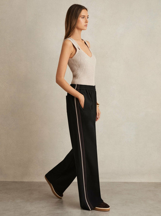 Side-Stripe Wide-Leg Trousers Black | Women