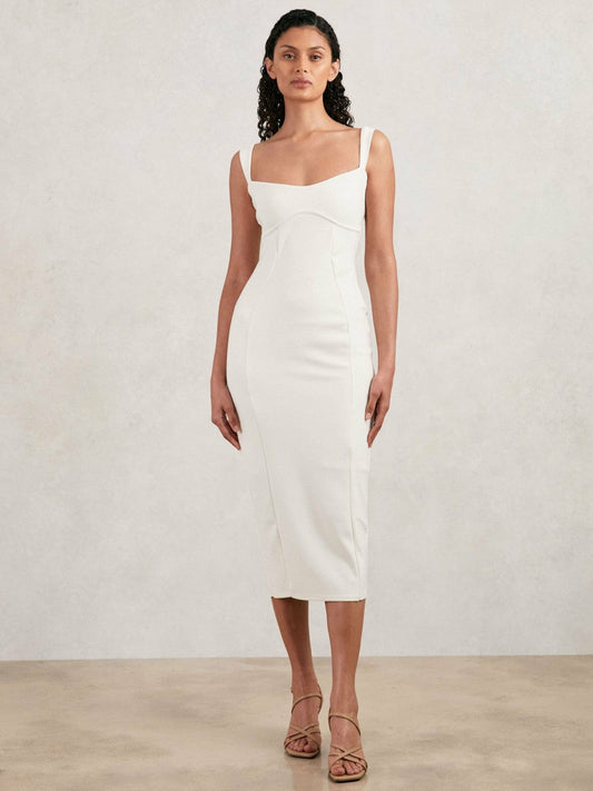 Good American Scuba Crystal Midi Dress White | Women