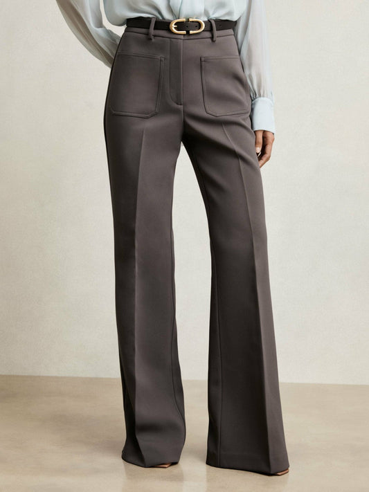 Petite Twill Patch-Pocket Flared Trousers Mauve Neutral | Women