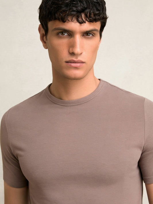 Stretch-Cotton Crew-Neck T-Shirt Taupe Brown | Men
