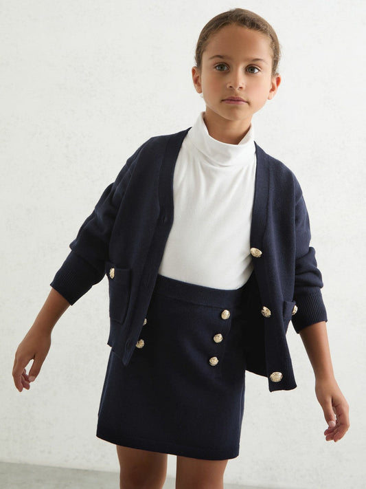 13-14 yrs Knitted Button-Detail A-Line Skirt Navy | Children & Baby