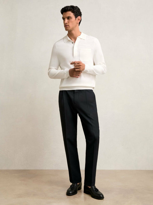 Regular Fit Herringbone Trousers With Cotton Navy | Men