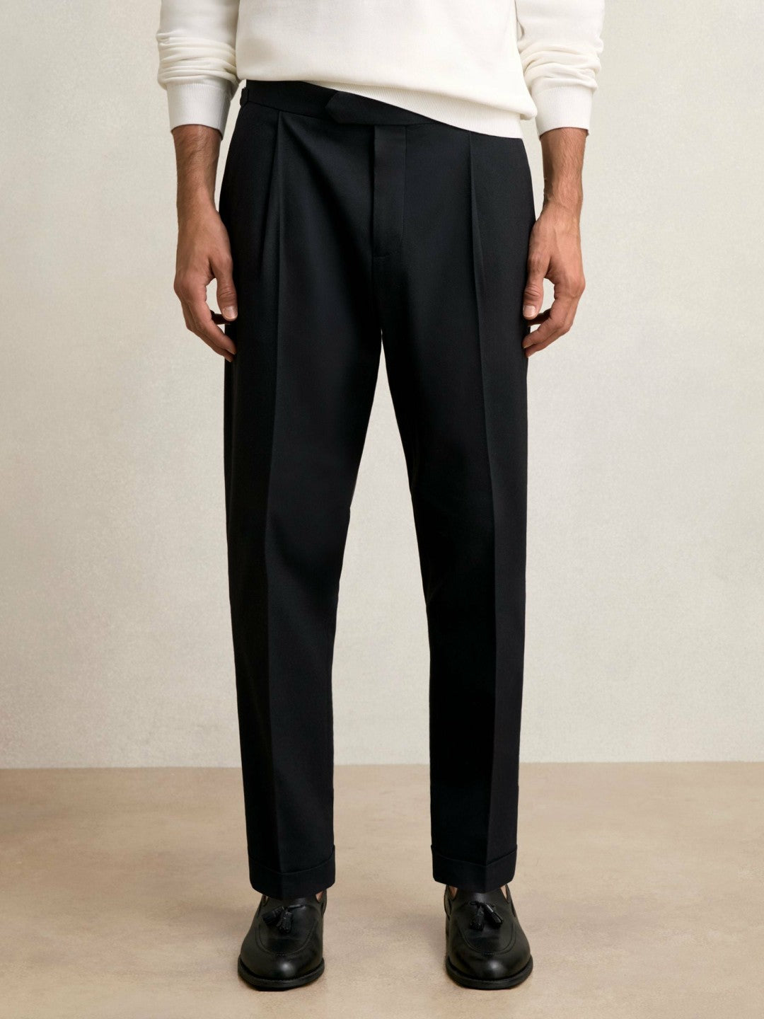Regular Fit Herringbone Trousers With Cotton Navy | Men