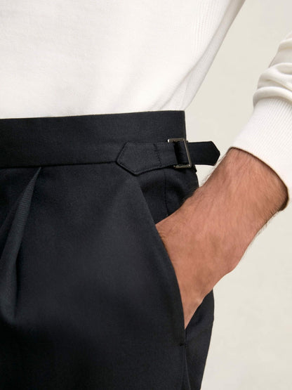 Regular Fit Herringbone Trousers With Cotton Navy | Men