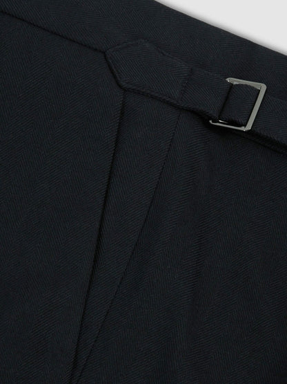 Regular Fit Herringbone Trousers With Cotton Navy | Men
