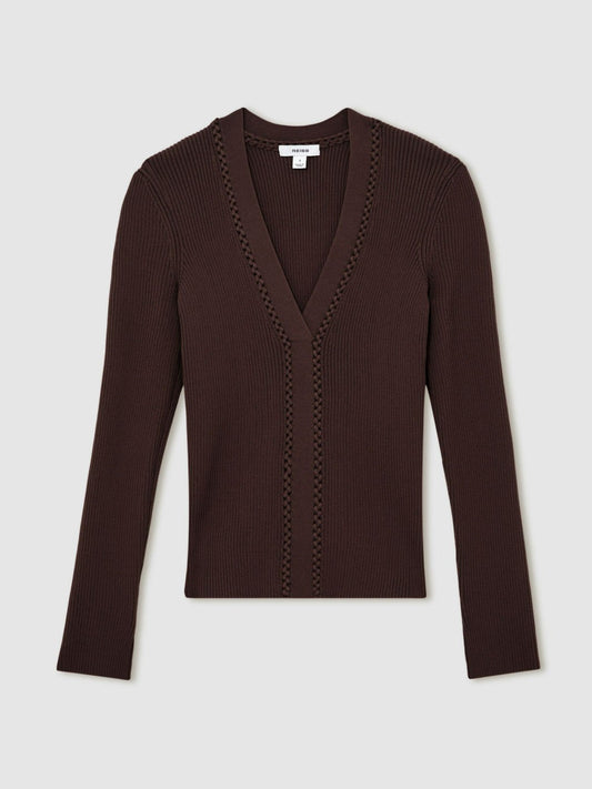 Craft-Stitch Rib-Knit Top Mocha Brown | Women