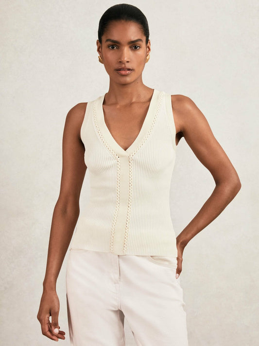 Craft-Stitch Rib-Knit Vest Ivory/Ecru | Women