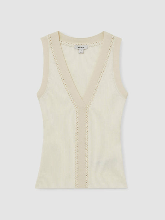 Craft-Stitch Rib-Knit Vest Ivory/Ecru | Women