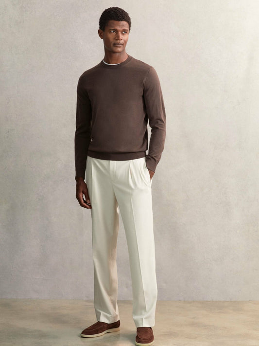 Relaxed-Fit Twill Drawstring Trousers Ecru | Men