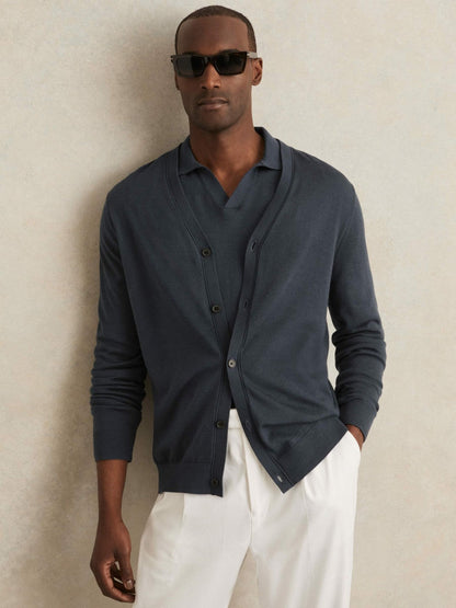 Merino Wool Button-Through Cardigan Midnight Navy | Men