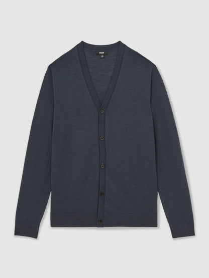 Merino Wool Button-Through Cardigan Midnight Navy | Men