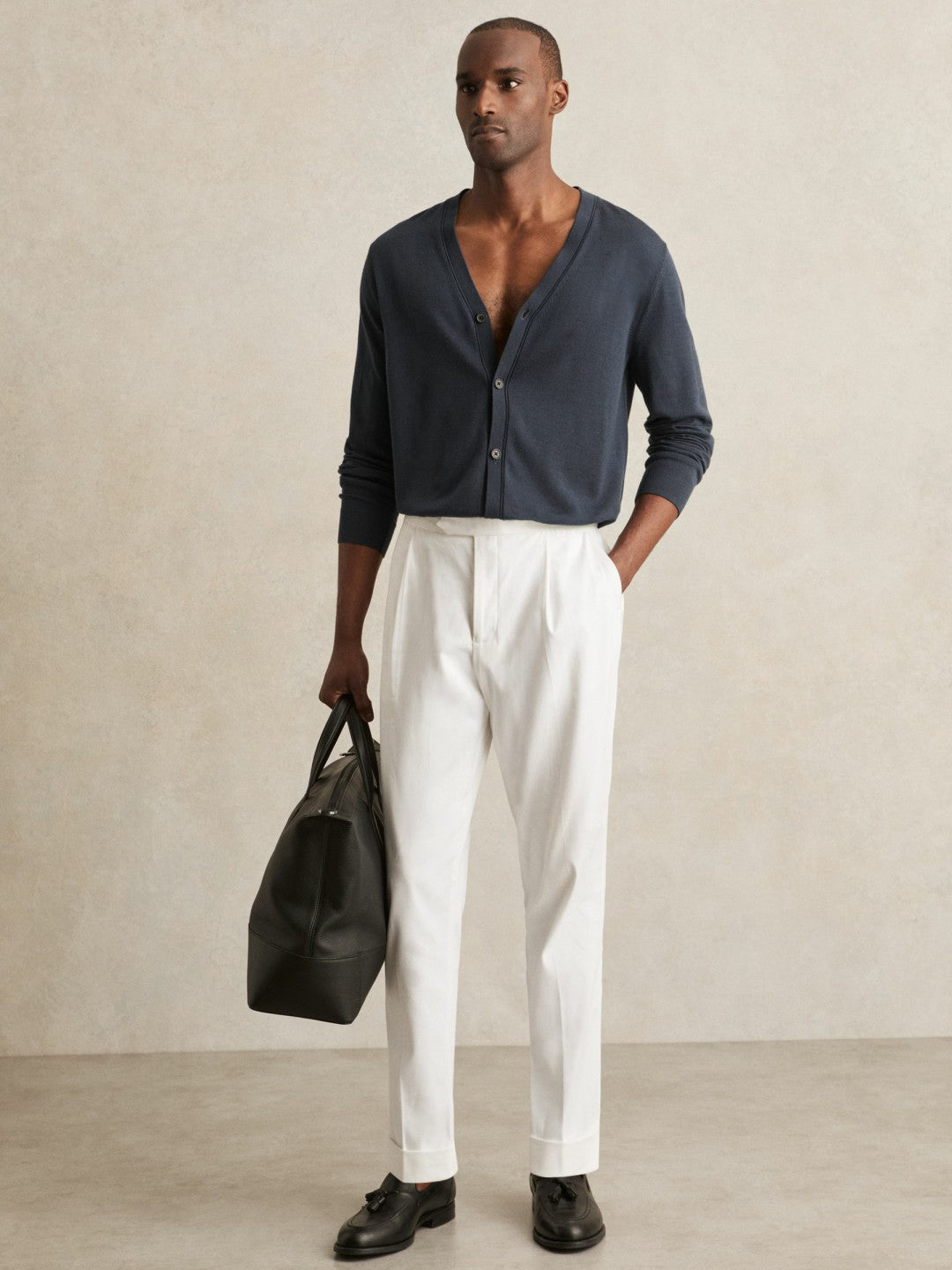 Merino Wool Button-Through Cardigan Midnight Navy | Men