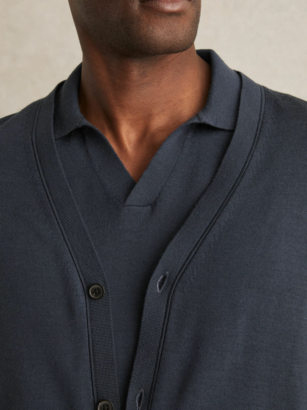 Merino Wool Button-Through Cardigan Midnight Navy | Men